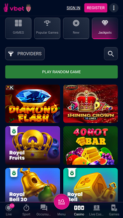 Jackpot móvil del casino Vbet