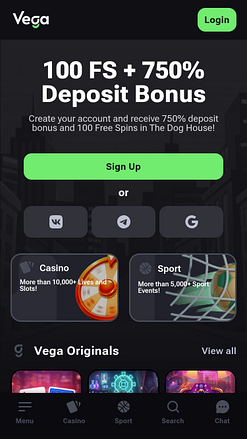 Página de inicio móvil de VegaBet Casino