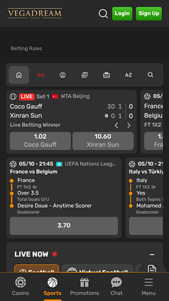 Paris sportifs mobiles au casino Vegadream