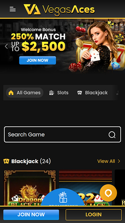 Page d'accueil mobile du casino Vegas Aces