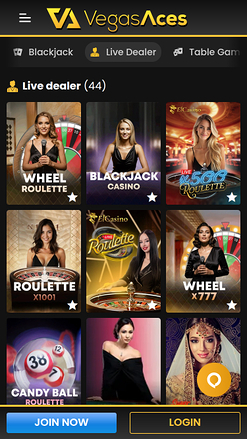 Casino mobile Vegas Aces avec croupier en direct