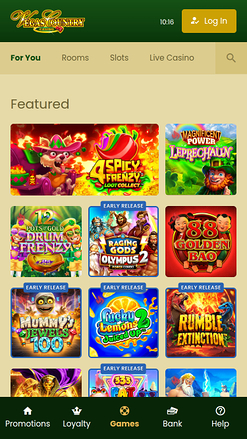 Página de inicio móvil de Vegas Country Casino