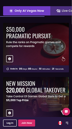 Tournois mobiles du casino Vegas Now