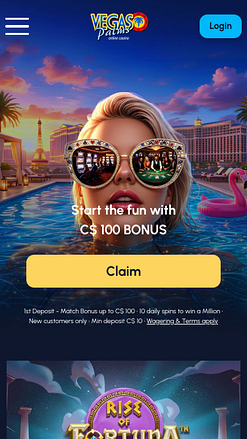 Página de inicio móvil del casino Vegas Palms