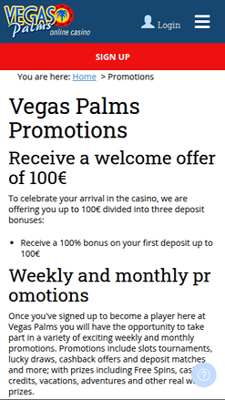 Promozioni mobile di Vegas Palms Casino