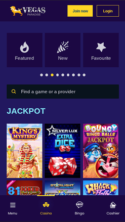 Jackpot mobile de Vegas Paradise Casino