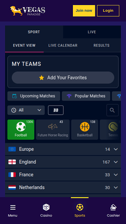 Sports mobiles du casino Vegas Paradise