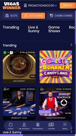 Live dealer mobile di Vegas Winner Casino