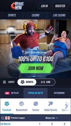 VegasHero Casino Mobile Homepage