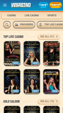 Crupier en vivo móvil de Vegasino Casino