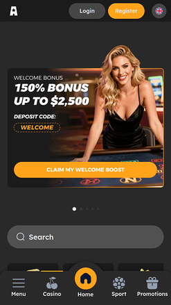 Page d'accueil mobile de VegasNova Casino