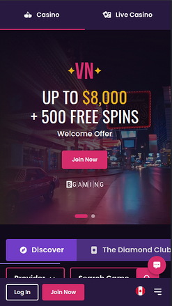 Page d'accueil mobile de VegasNow Casino
