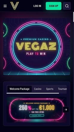 Pagina iniziale mobile di Vegaz Casino