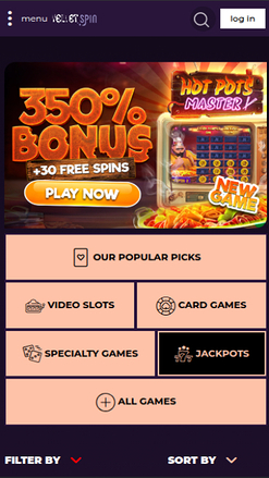Jackpot mobile de Velvet Spin