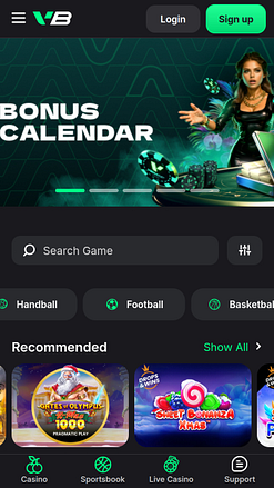 Vemabet Casino Mobile Homepage