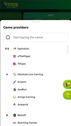 Desarrolladores de juegos móviles de Verde Casino