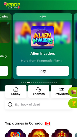  Página de inicio móvil de Verde Casino