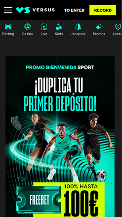 Page d'accueil mobile de Versus Casino