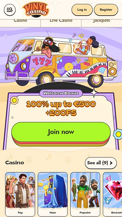Vinyl Casino Mobile Homepage