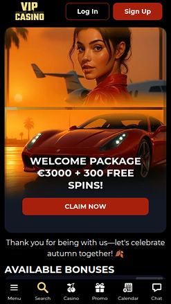 Screenshot der Werbeaktionen von VipCasino für Mobilgeräte