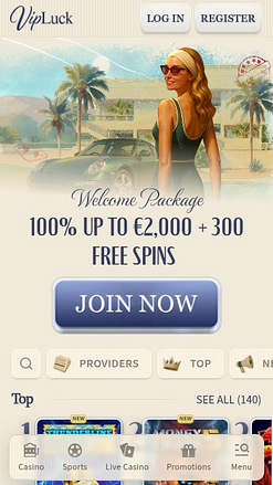 Page d'accueil mobile du casino VIPLuck