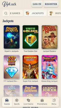 Jackpot mobile du casino VIPLuck