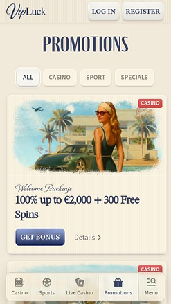 Promotions mobiles du casino VIPLuck