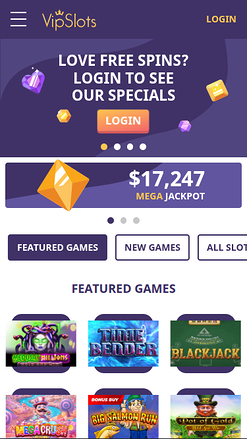 Page d'accueil mobile de VipSlots Casino