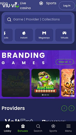 Página de inicio móvil del casino ViuViu