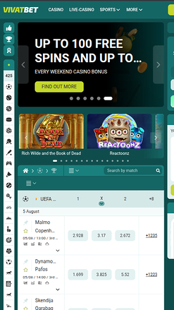 Página de inicio móvil de VivatBet Casino