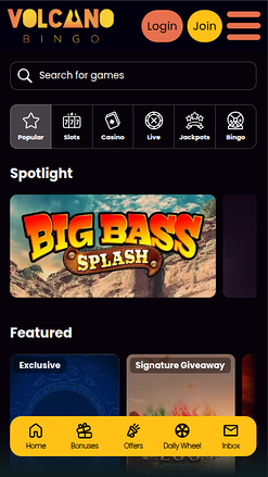 Jeux mobiles de Volcano Bingo Casino