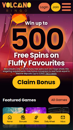  Page d'accueil mobile de Volcano Bingo Casino