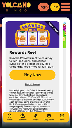 Promotions mobiles de Volcano Bingo Casino