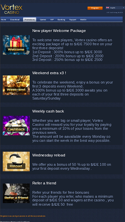 Promotions mobiles de Vortex Casino