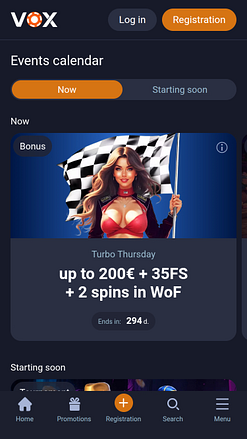 Calendrier des événements mobiles de Vox Casino