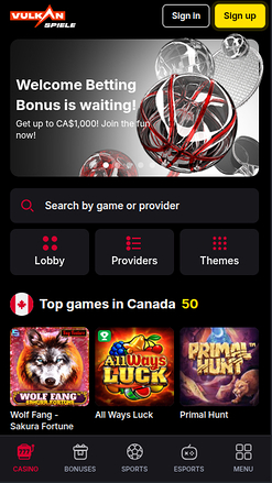 Página de inicio móvil de Vulkanspiele Casino