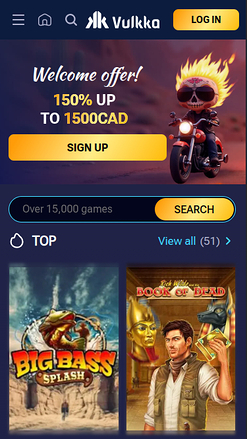 Page d'accueil mobile de Vulkka Casino