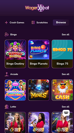 Jeux instantanés mobiles de Wager Beat Casino