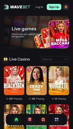 Page mobile des croupiers en direct du casino WaveBet