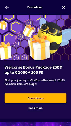 Promociones móviles de Wazbee Casino