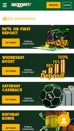 Promozioni mobile di Wazobet Casino