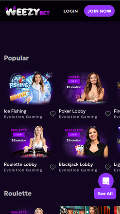 WeezyBet Casino Live-Dealer Mobil