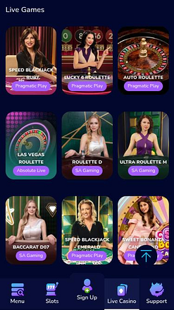 Casino mobile WeezyBet avec croupier en direct