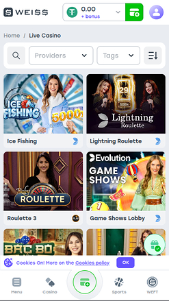 Crupier en vivo de Weiss en móvil