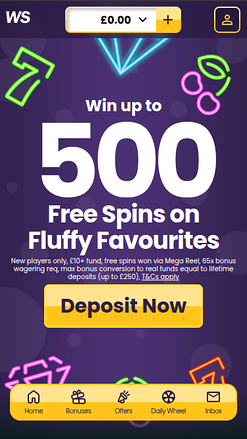 Pagina iniziale di Welcome Slots Casino su mobile