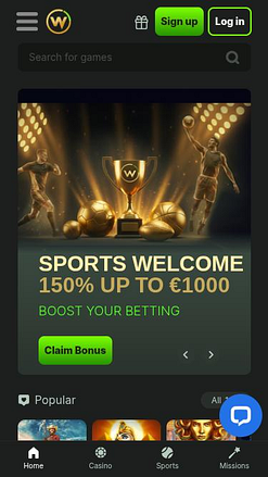 Weltbet Casino Mobile Homepage