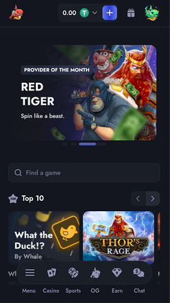 Page d’accueil mobile de Whale Casino