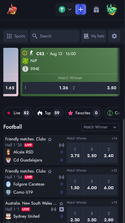 Sports mobiles de Whale Casino