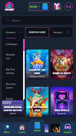 Wikibet Casino Spieleentwickler mobil