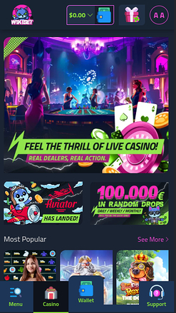 Wikibet Casino mobile Startseite